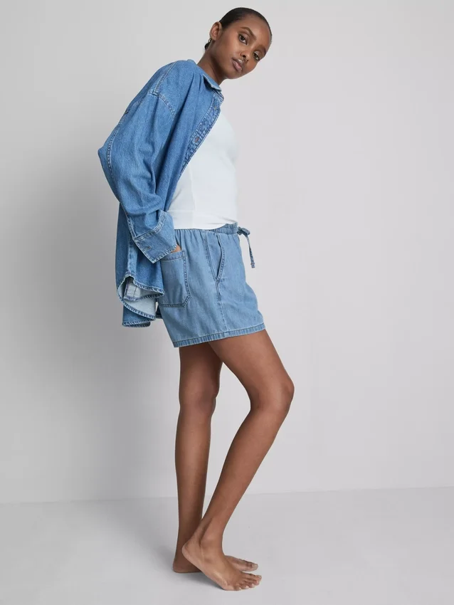 Cotton denim jogger shorts