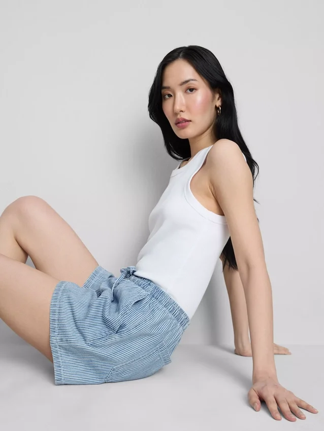Cotton denim jogger shorts