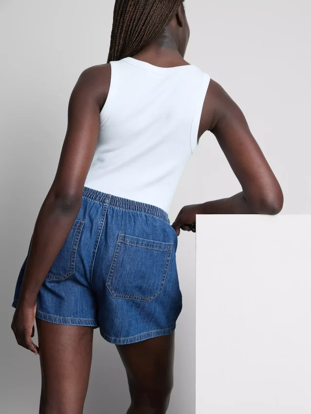 Cotton denim jogger shorts
