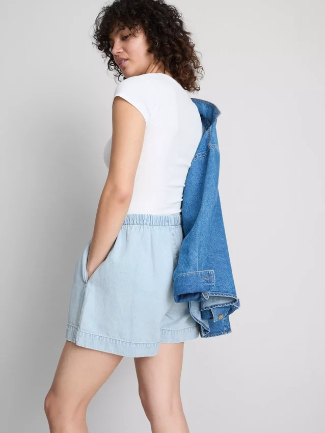 Cotton denim jogger shorts
