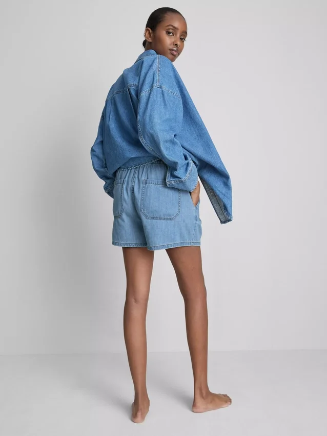 Cotton denim jogger shorts
