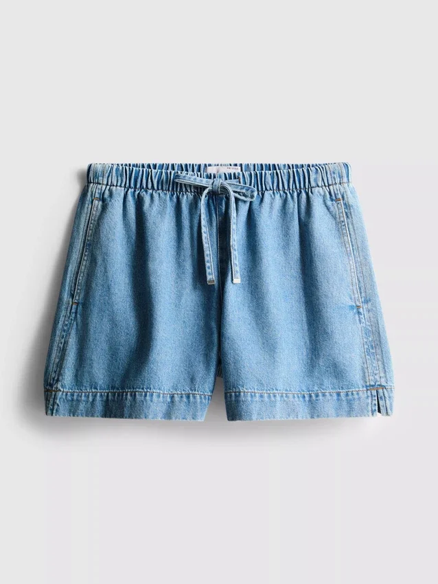 Cotton denim jogger shorts