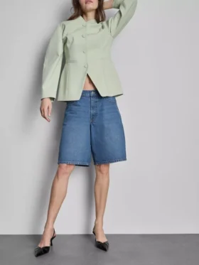 Cotton denim longline bermuda shorts