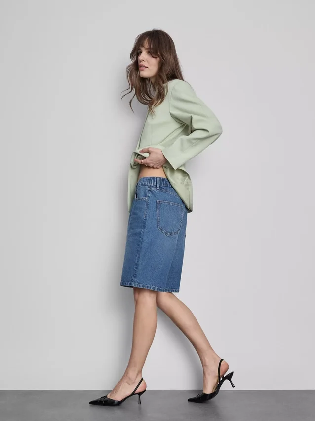 Cotton denim longline bermuda shorts