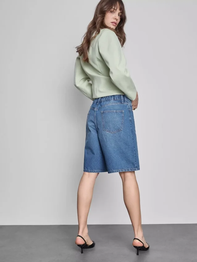 Cotton denim longline bermuda shorts