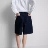 Cotton denim longline bermuda shorts