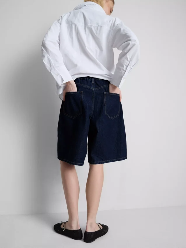 Cotton denim longline bermuda shorts