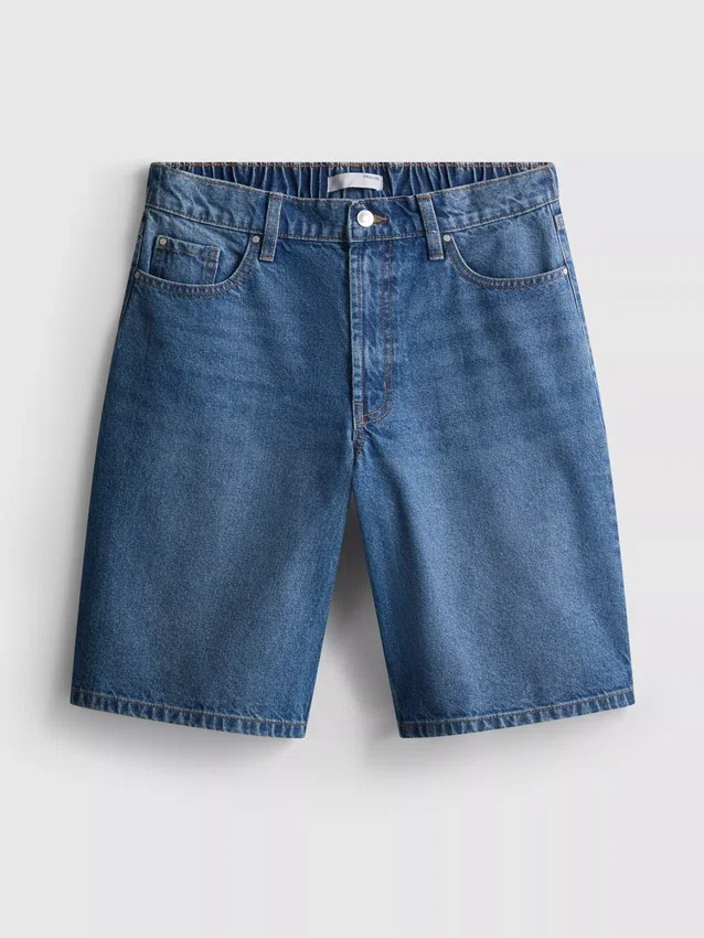 Cotton denim longline bermuda shorts