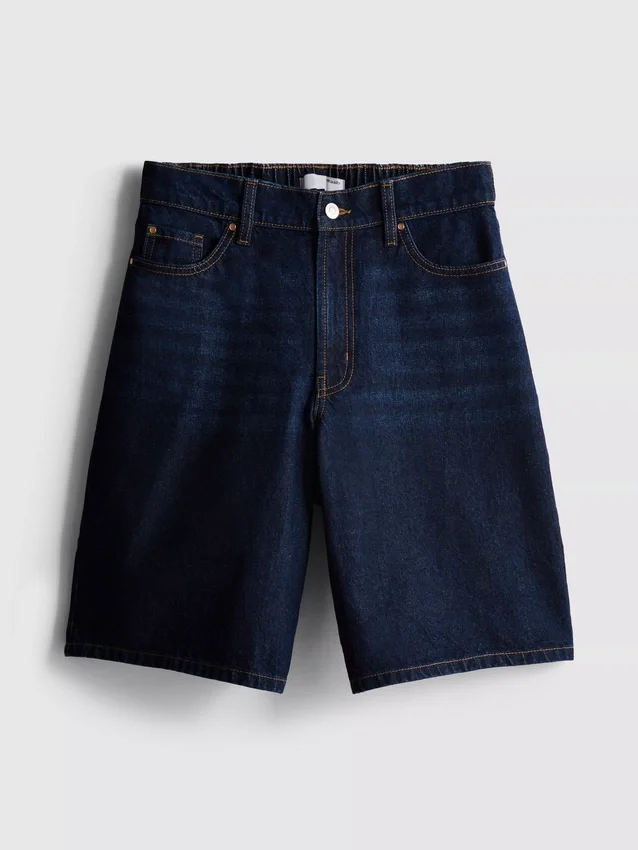 Cotton denim longline bermuda shorts