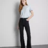Cotton denim mid rise flared jeans