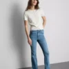 Cotton denim mid rise flared jeans