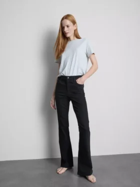Cotton denim mid rise flared jeans