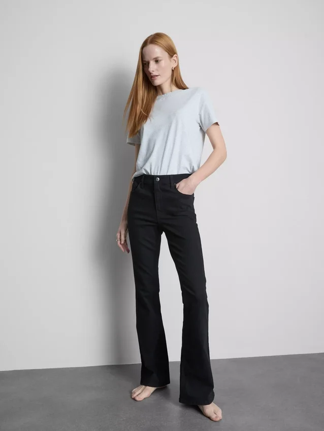 Cotton denim mid rise flared jeans