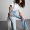 Cotton denim mid rise flared jeans