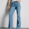 Cotton denim mid rise flared jeans