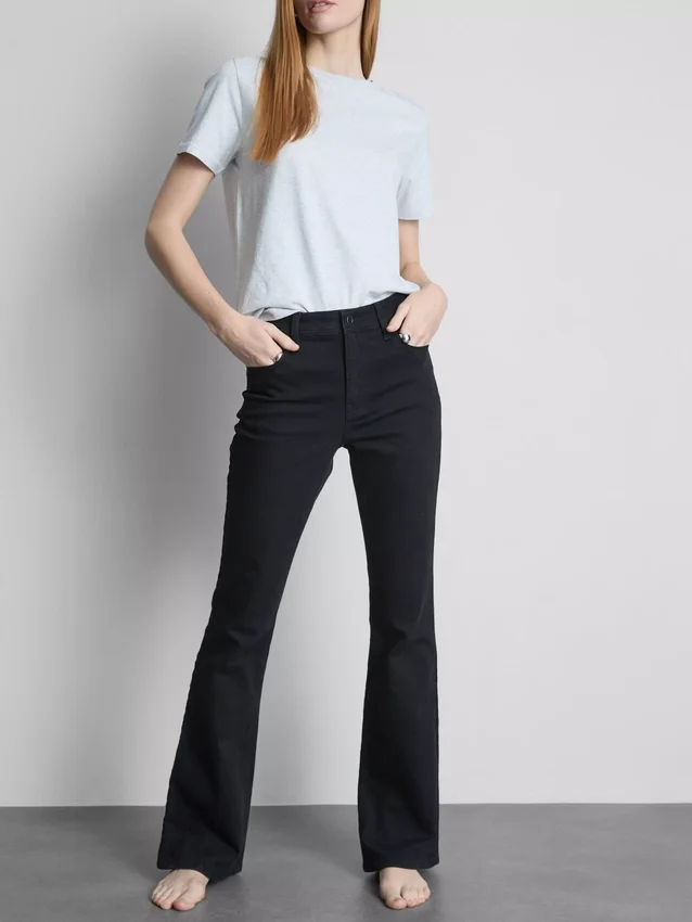 Cotton denim mid rise flared jeans