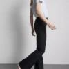 Cotton denim mid rise flared jeans