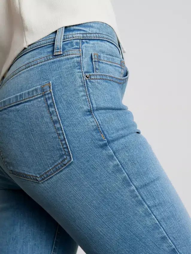 Cotton denim mid rise flared jeans