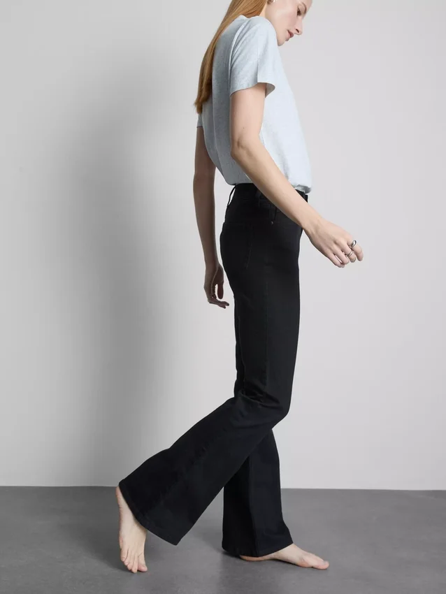 Cotton denim mid rise flared jeans