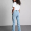 Cotton denim mid rise flared jeans