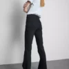 Cotton denim mid rise flared jeans