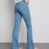 Cotton denim mid rise flared jeans