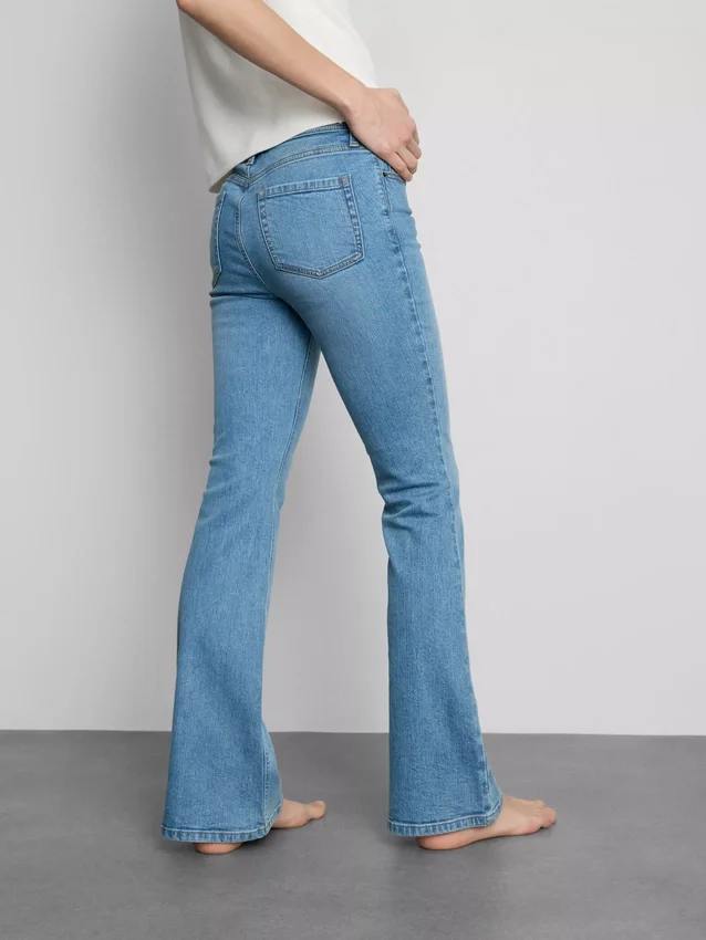 Cotton denim mid rise flared jeans