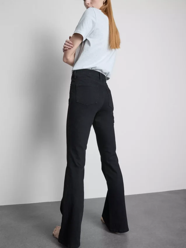 Cotton denim mid rise flared jeans