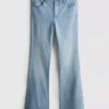 Cotton denim mid rise flared jeans
