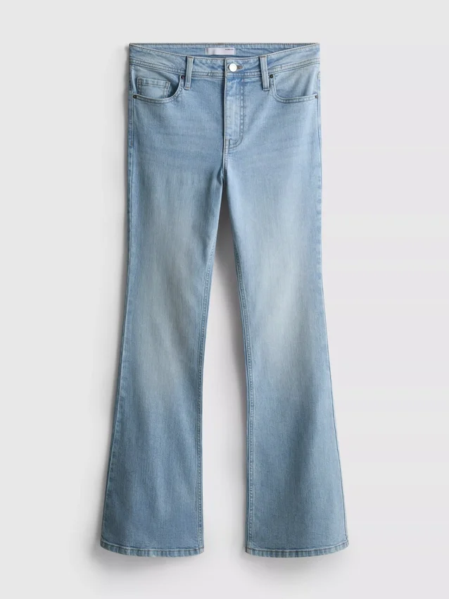 Cotton denim mid rise flared jeans