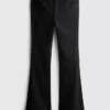Cotton denim mid rise flared jeans