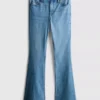 Cotton denim mid rise flared jeans