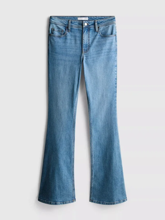 Cotton denim mid rise flared jeans