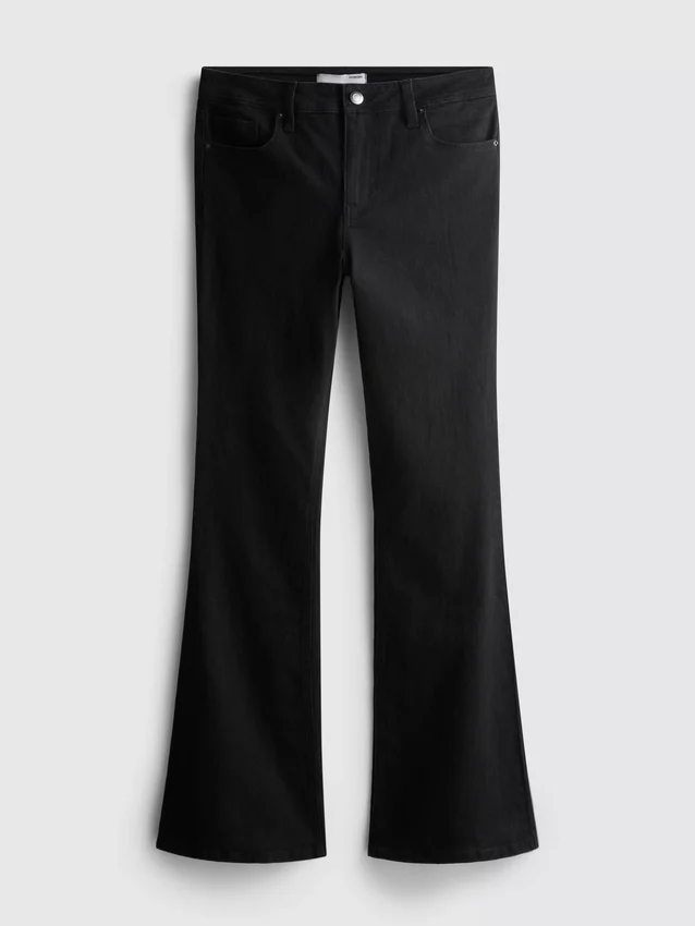 Cotton denim mid rise flared jeans