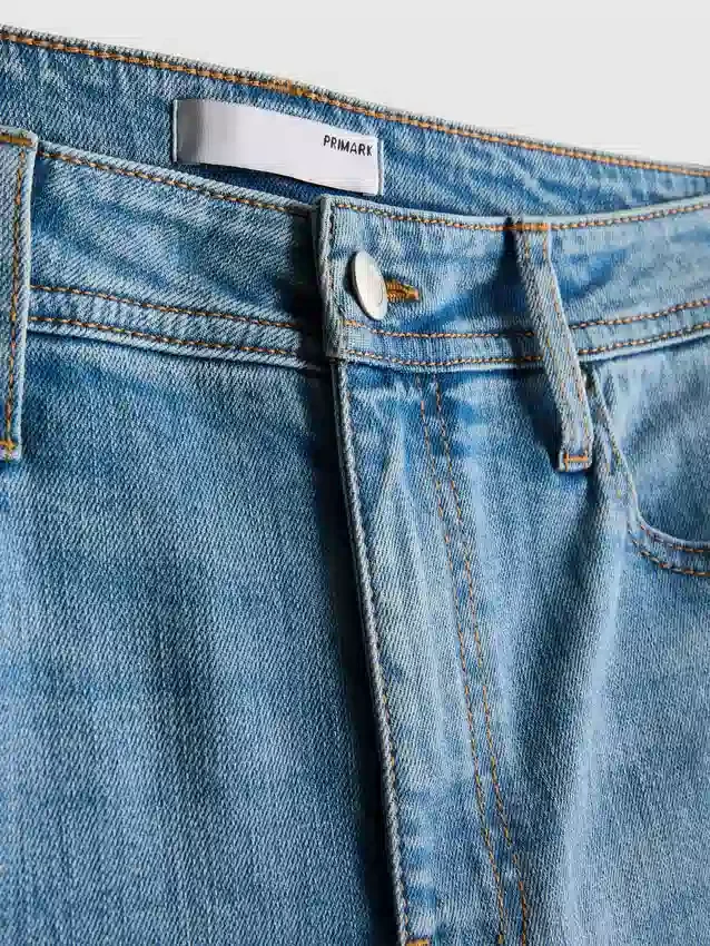 Cotton denim mid rise flared jeans