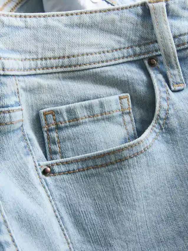 Cotton denim mid rise flared jeans