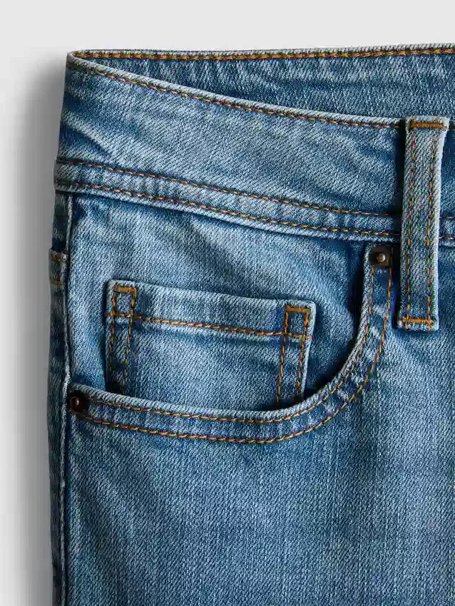 Cotton denim mid rise flared jeans