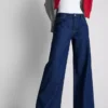 Cotton denim mid-rise wide-leg jeans