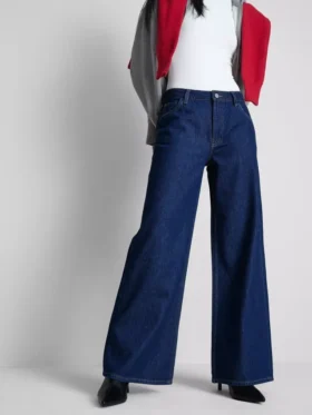 Cotton denim mid-rise wide-leg jeans