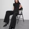 Cotton denim mid-rise wide-leg jeans