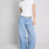 Cotton denim mid-rise wide-leg jeans