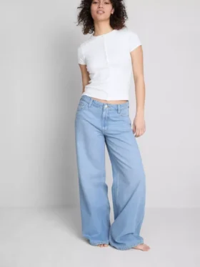 Cotton denim mid-rise wide-leg jeans