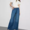 Cotton denim mid-rise wide-leg jeans