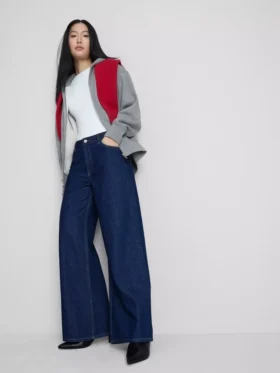 Cotton denim mid-rise wide-leg jeans