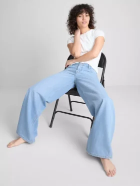 Cotton denim mid-rise wide-leg jeans
