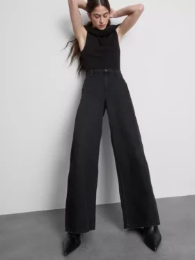 Cotton denim mid-rise wide-leg jeans