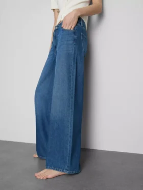 Cotton denim mid-rise wide-leg jeans