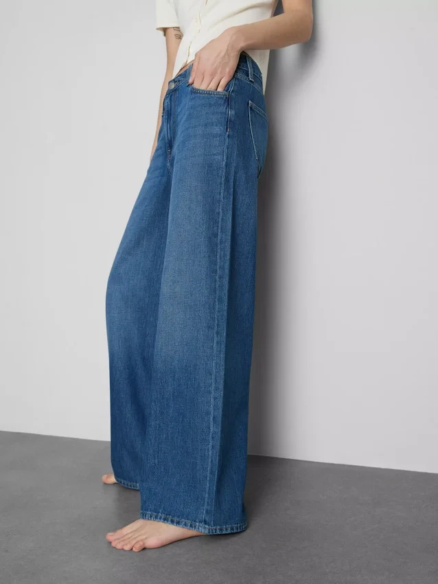 Cotton denim mid-rise wide-leg jeans