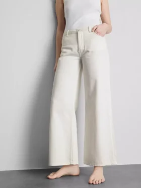 Cotton denim mid-rise wide-leg jeans