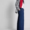 Cotton denim mid-rise wide-leg jeans